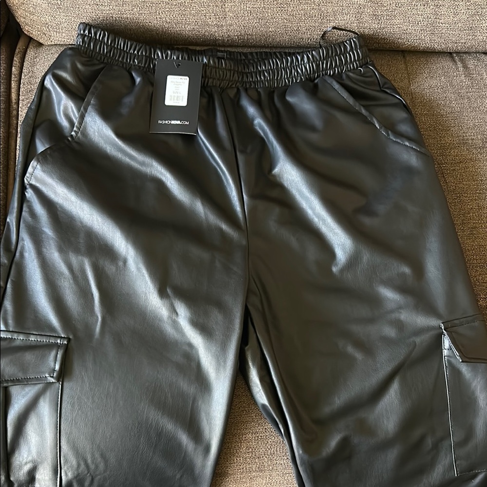 Black Faux Leather Joggers